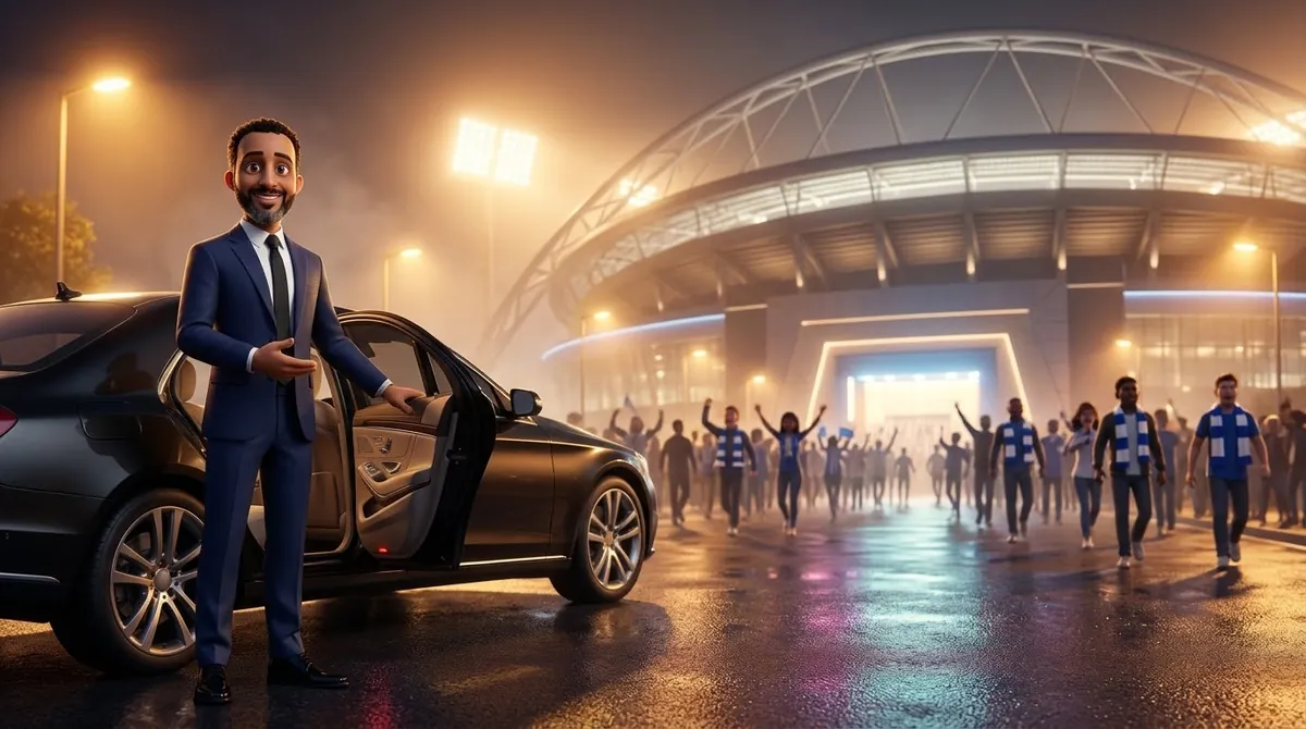 Chauffeur Adel VTC devant sa berline un soir de match